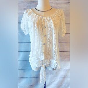 DEB White Lace Short-sleeve Top Size XL